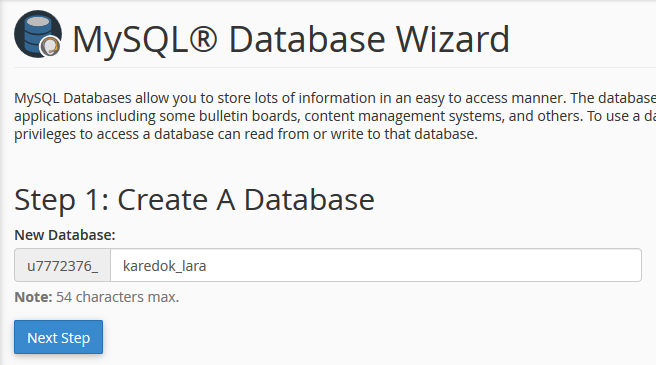 database wizard - create database
