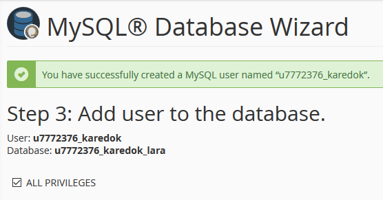 database wizard - add user to database